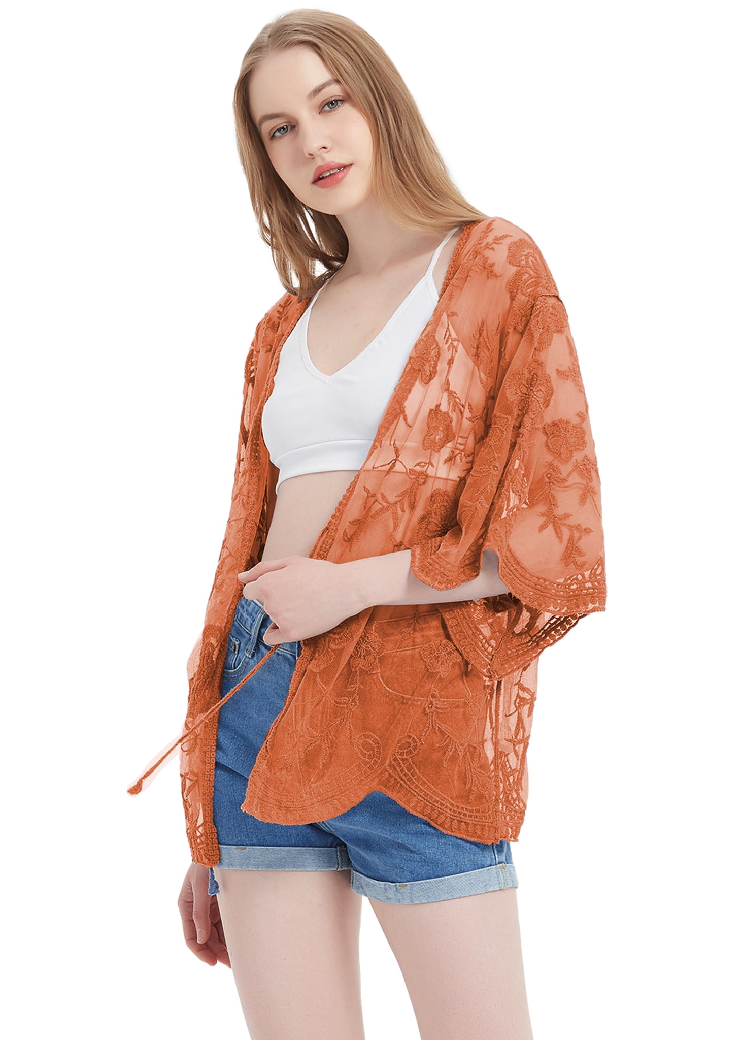 Aratta Faberbe Coral Raw Hem sale Lace Knit Open Front Kimono Cardigan NWT Size S