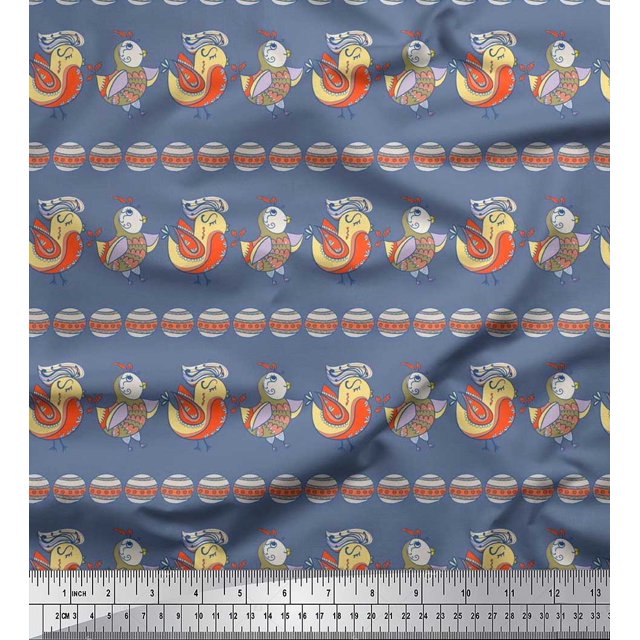 Soimoi Poly Crepe Fabric Circle & Bird Kids Print Fabric by The Yard 42 Inch Wide