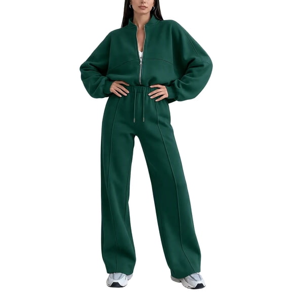 Gamivast 2 Piece Activewear Sets for Women Cropped Zip up Jacket High Waisted Pants Set Tracksuit Fall Winter Athletic Lounge Outfits Activewear