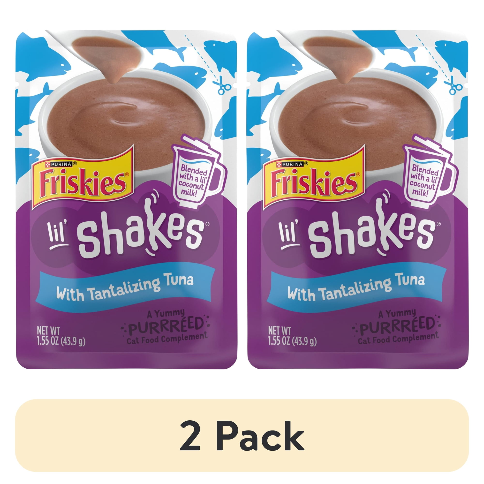(2 pack) Purina Friskies Pureed Wet Cat Food Toppers, Lil’ Shakes With Tantalizing Tuna Lickable Cat Treats