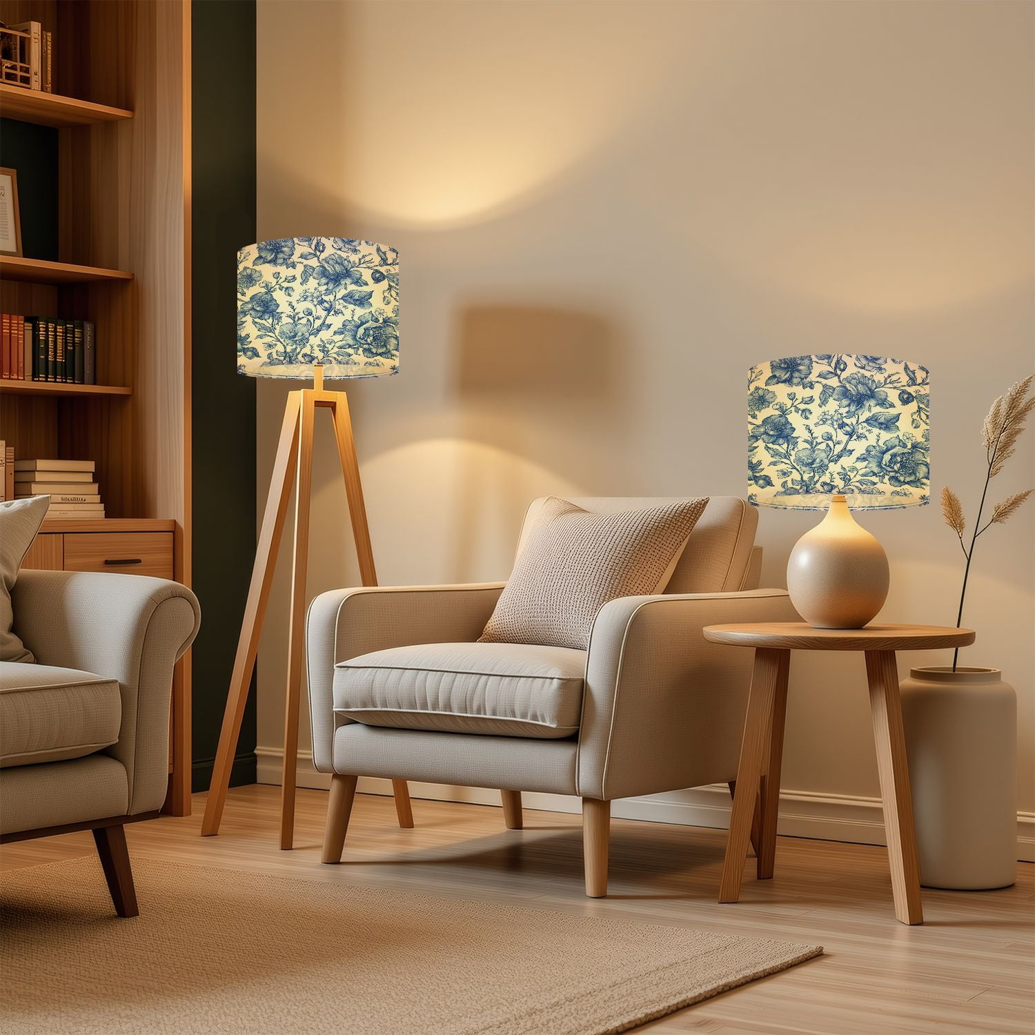 Lampshades 2 Pack Bloom Vintage floral seamless Spring flowers Blue white 13"x13"x10" Light Shade for Table Lamps Floor Lamps Drum Lamp Shades Lampshade Replacement Easy Assembly