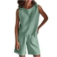 thumbnail image 2 of Ensembles 2 Pcs pour Femmes Été Femmes Décontracté Été Uni Col Rond Sans Manches Hauts et Shorts Ensemble Assorti en Liquidation, 2 of 6