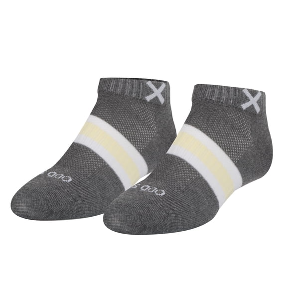 Odd Sox – Basix Stripe Gray Yellow White Ankle Socks – Medium Unisex Size – Cushioned Cotton Blend
