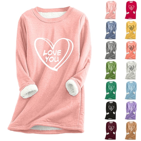 lcziwo Valentine's Day Gift for Women Sherpa Lined Sweatshirts Cute Heart Graphic Pullover Thicken Warm Fleece Crewneck Sweatshirt Plus Size Loungewear Tunic Tops Dark Gray 4XL