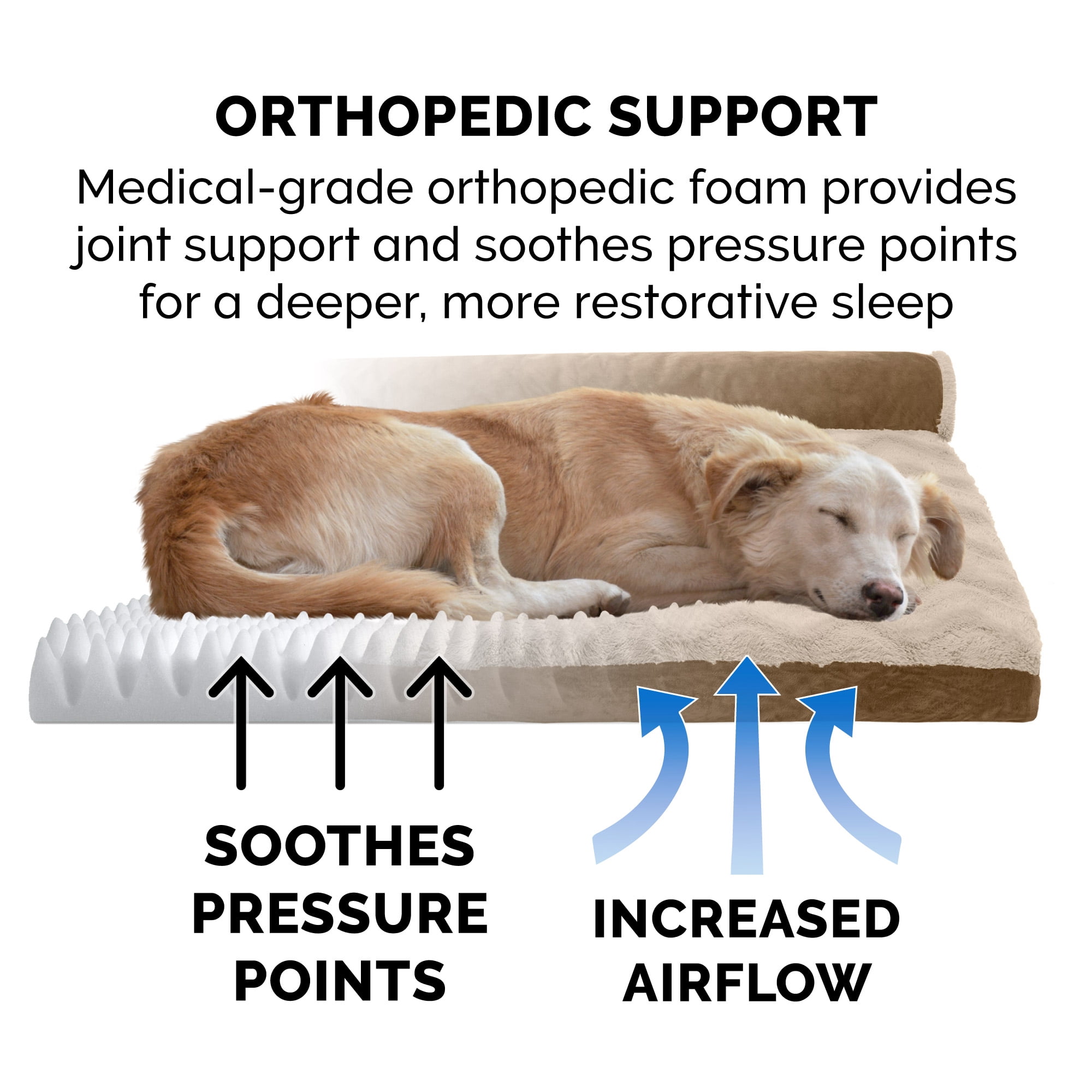 FurHaven Wave Fur & Velvet Deluxe Chaise Lounge Orthopedic Sofa-Style Pet Bed for Dogs & Cats - Brownstone, Medium