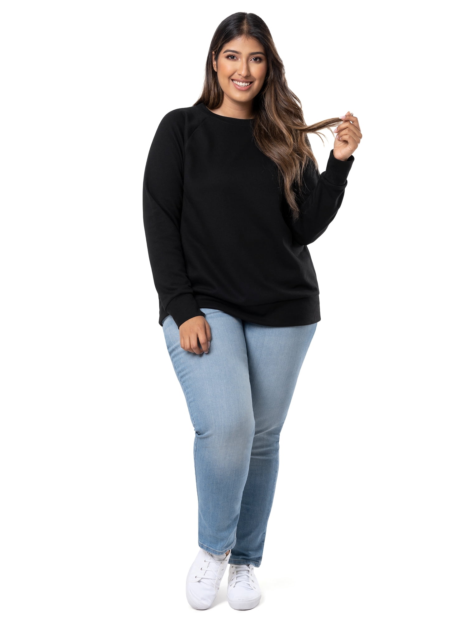 Terra & Sky Women's Plus Size Cotton Blend Fleece Sweatshirt, 2-Pack