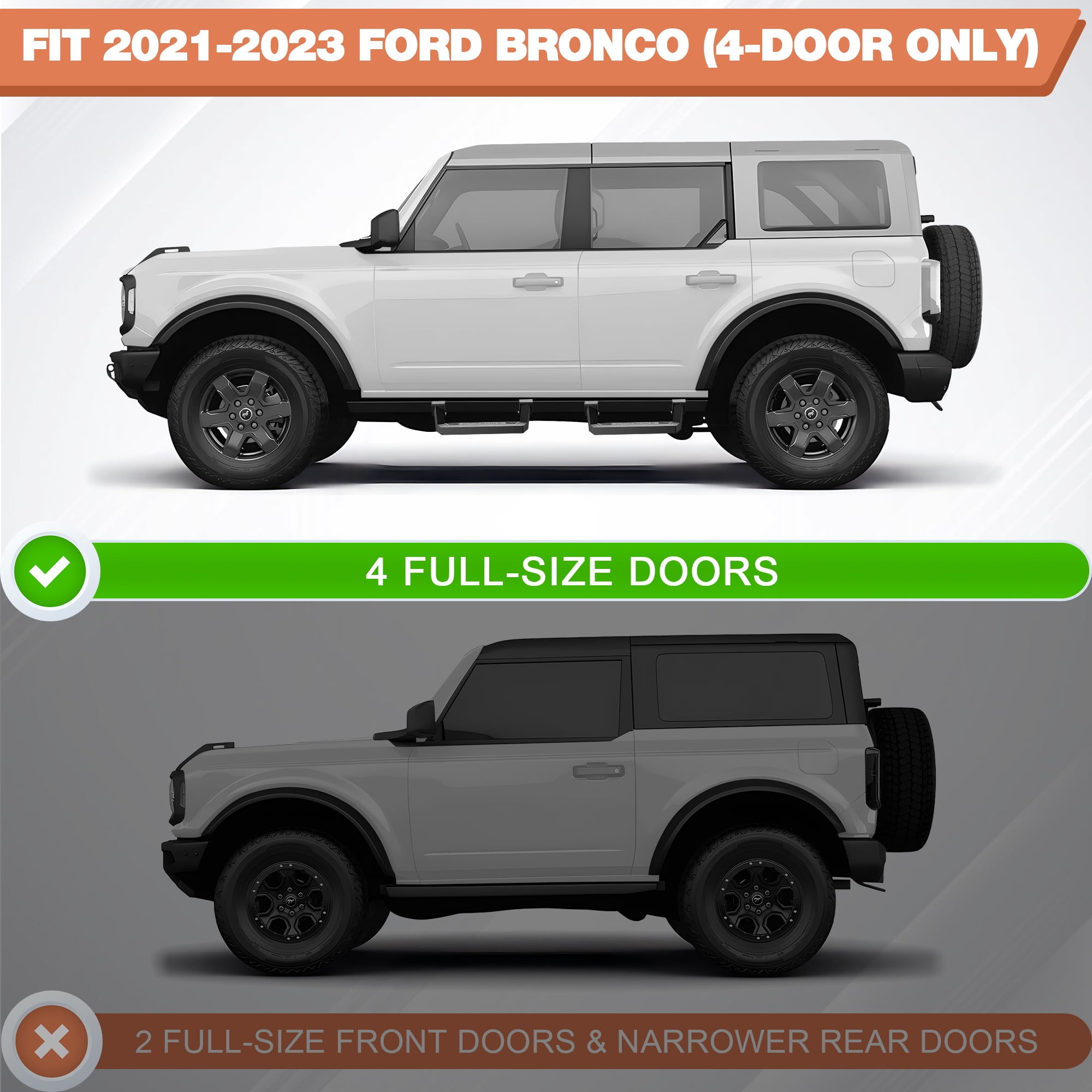 POFENZE Running Boards Side Steps for Ford Bronco 2021 2022 2023 2024 2025 Black Nerf Bars 4 Packs