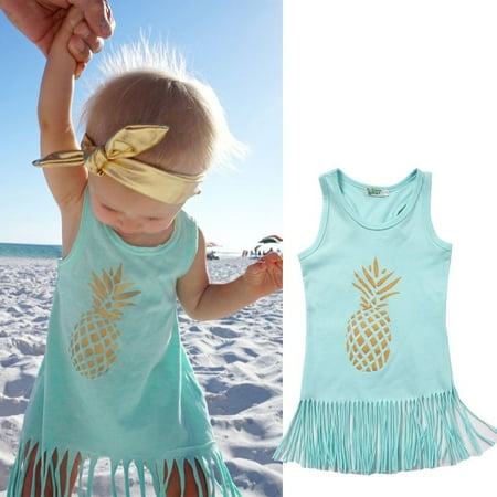 

Toddler Kid Baby Girl Summer Clothes Sleeveless Tassel Tops T-Shirt Dress Shirts