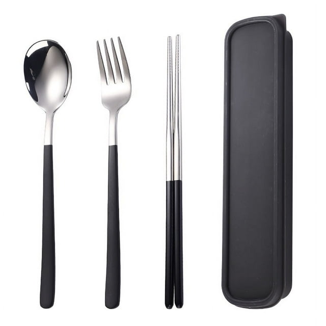Nvzi 4pcs Cutlery Set Stainless Steel Flatware , Food-Grade Serving Cutlery Set Tableware Eating Utensils Set,Silvery Black
