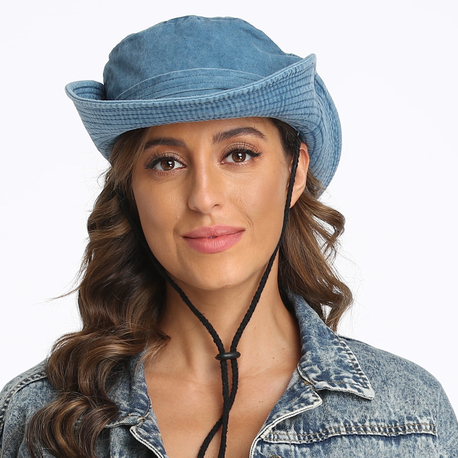Cotton Denim Bucket Hats Packable Vintage Washed Adjustable Sun Caps Unisex Vintage Washed Denim Bucket Hat with Small Pocket  main image 4
