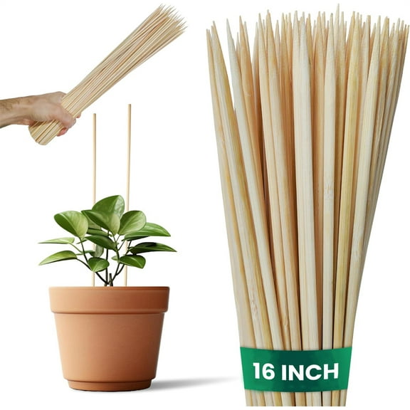 NOGIS 45 Pack 16" Bamboo Plant Stakes 16 inch Long Skewers Plant Sticks Wood Plant Supports Floral Plant Wooden Sticks Indoor Gardening Plant Supports Garden Sticks, Sign Posting or Craft