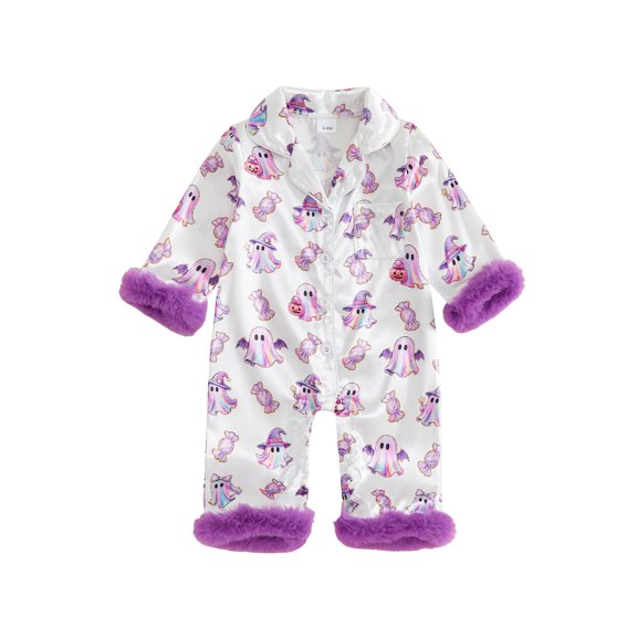 RUINIXCW Newborn Baby Girl Silk Stain Halloween Pajamas One Piece Romper Infant Girl Fall Winter PJS Sleepwear Ghost Button Down Long Sleeve Jumpsuit