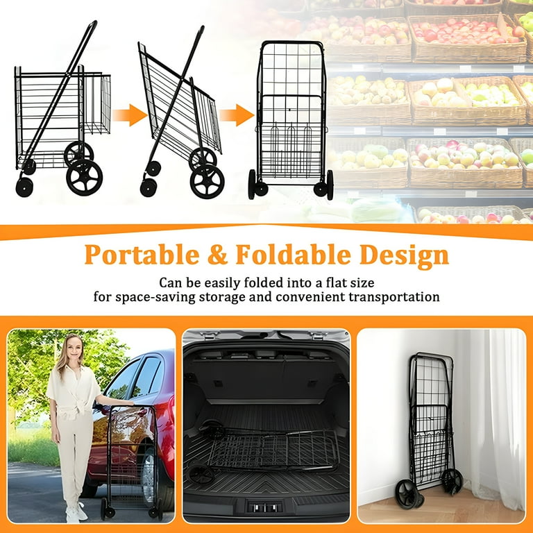 SUGIFT Folding Shopping Cart with Swivel Wheels Jumbo Basket for