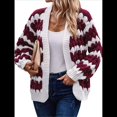 thumbnail image 3 of Suéter de Invierno de Punto Holgado con Rayas y Mangas Farol para Mujer, Moda de Otoño Rojo Vino y L, 3 of 10