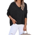 thumbnail image 1 of Mujer Cuello En V Top Manga Larga Color Puro Transpirable Simple Casual Otoño Invierno Jersey Blusas Camisas para Oficina En Casa Negro XL, 1 of 7