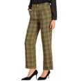 thumbnail image 4 of INSPIRE CHIC Women's Plaid Elastic Waist Button Zipper Straight Leg Long Pants M Dark Green, 4 of 6