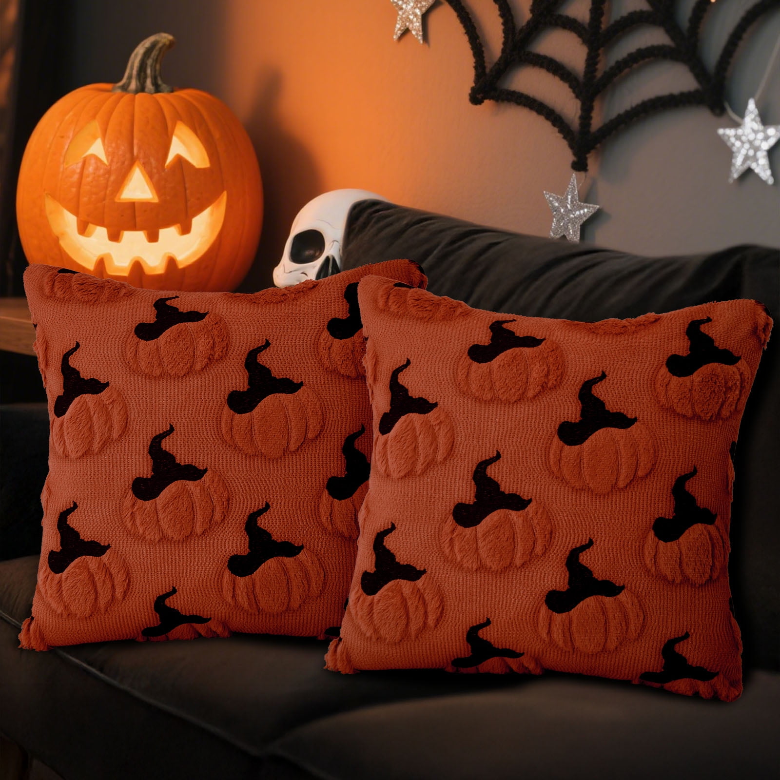 Sanmadrola Fall Pillow Covers 18x18 Throw Pillow Cases Set of 2 Halloween Thanksgiving Autumn Decorations Pumpkin Soft Plush Faux Fur Wool Couch Cushion Case for Sofa Bedroom Living Room Home Decor