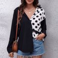 thumbnail image 2 of Camisa de mujer Blusa de manga larga Empalme Cuello en V Botón Abajo Solapa Top para oficina en casa, 2 of 7