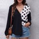 thumbnail image 2 of Camisa de mujer Blusa de manga larga Empalme Cuello en V Botón Abajo Solapa Top para oficina en casa, 2 of 7