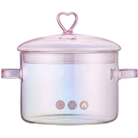 

Pink Glass Saucepan with Lid and Handle 1.5L/50oz Glass Cooking Pot Glass Cooking Saucepan Safe for Pasta Noodle Soup Milk Baby Food