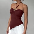 thumbnail image 2 of YUGYXL Halter Neck Tank Tops for Women Sleeveless Solid Color Bandeau Top Asymmetrical Hem Summer Fashion Outfits XL, 2 of 6