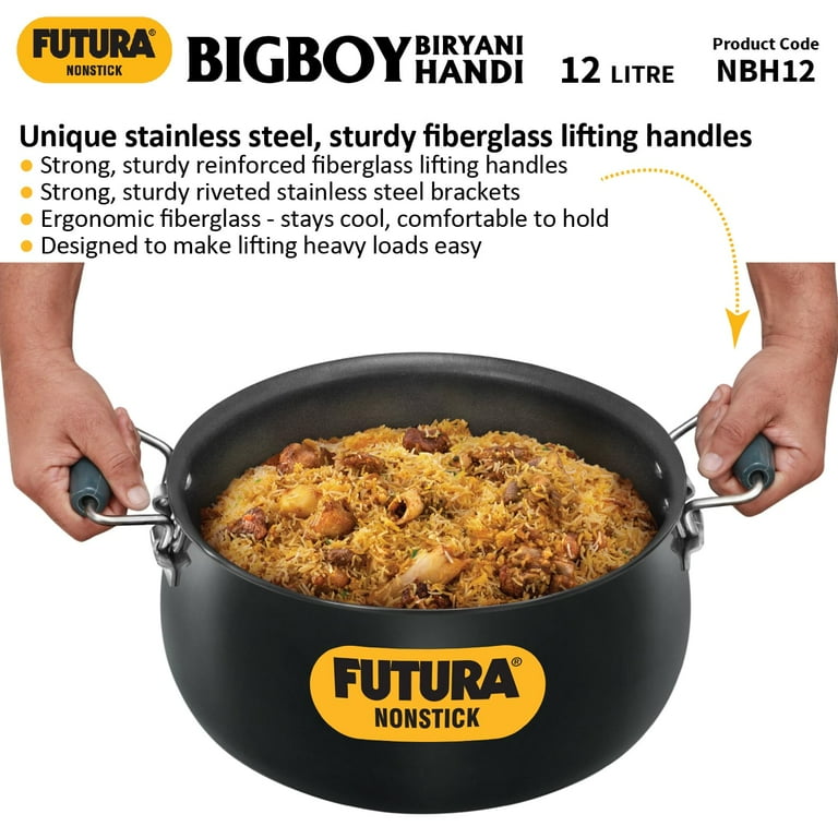 Futura Big Boy Biryani Handi 12 Liters Non Stick Pot With Hard Anodised Lid Sauce Pan For Cooking Serving Biriyani Black NBH12 Walmart
