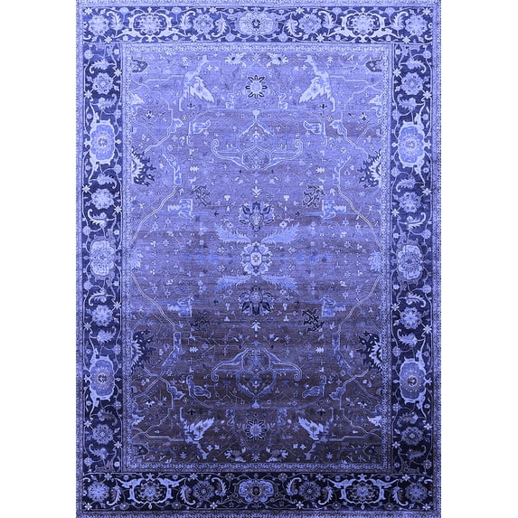 Ahgly Company Machine Washable Indoor Rectangle Oriental Blue Industrial Area Rugs, 5' x 8'