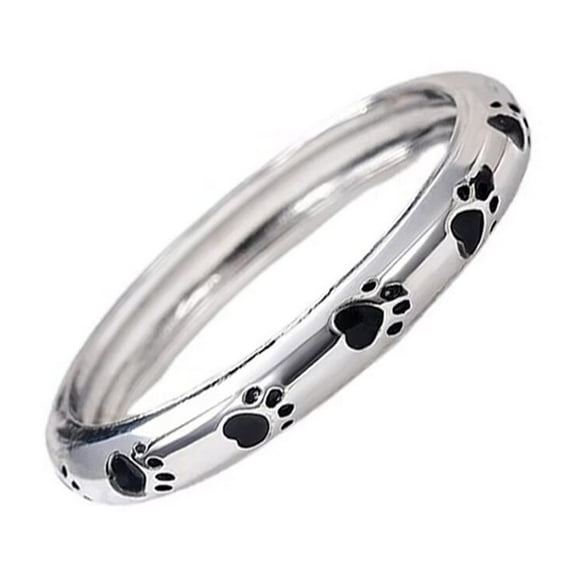 PAURO Women Stainless Steel Paw Print Enamel Ring 4mm Puppy Dog Cat Pet Ring for Pet Lovers Silver Size 8