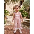 thumbnail image 5 of BemeyourBBs Toddler Baby Girls Littler Sister Outfit Summer Clothes Gingham Plaid Smocked Romper Overalls Lil Sis Letter Embroidery Sleeveless Square Neck Wide Legs Long Pants Jumpsuit Overalls, 5 of 9
