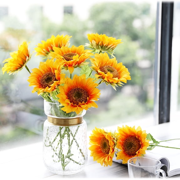 Toyvian 9-Piece Realistic Artificial Sunflower Set for Home Decor, Wedding, Party, Craft, and Seasonal Decoration