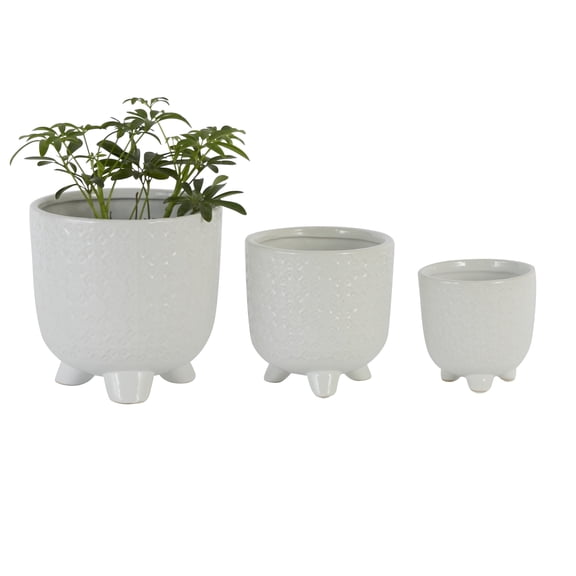 DecMode White Ceramic Indoor Outdoor Planter, Set of 3 8", 6", 5"H