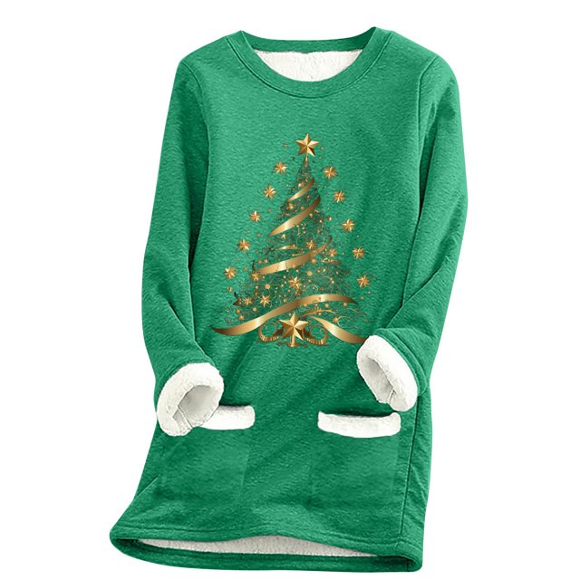 WEAIXIMIUNG Sweatshirts Femme Arbre de Noël Manches Longues Col Rond Poche Rembourré Pull Chaud