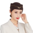 thumbnail image 2 of D-GROEE Elegant Bow Beret Hat Cap Vintage British Stewardess Hat Wool Flight Attendant Hat Costume Air Hostess Cap for Performance, 2 of 8