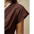 thumbnail image 6 of Women'S Lace Trim V Neck Blouse Short Sleeve Shirred Shirt Tops Summer Vacation Clothes Brown M, 6 of 9