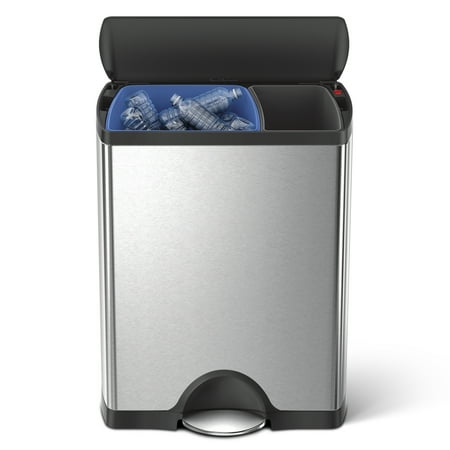Rectangular Hinged Lid - simplehuman 46 litre / 12 gallon dual compartment rectangular step trash can brushed stainless steel, plastic lid