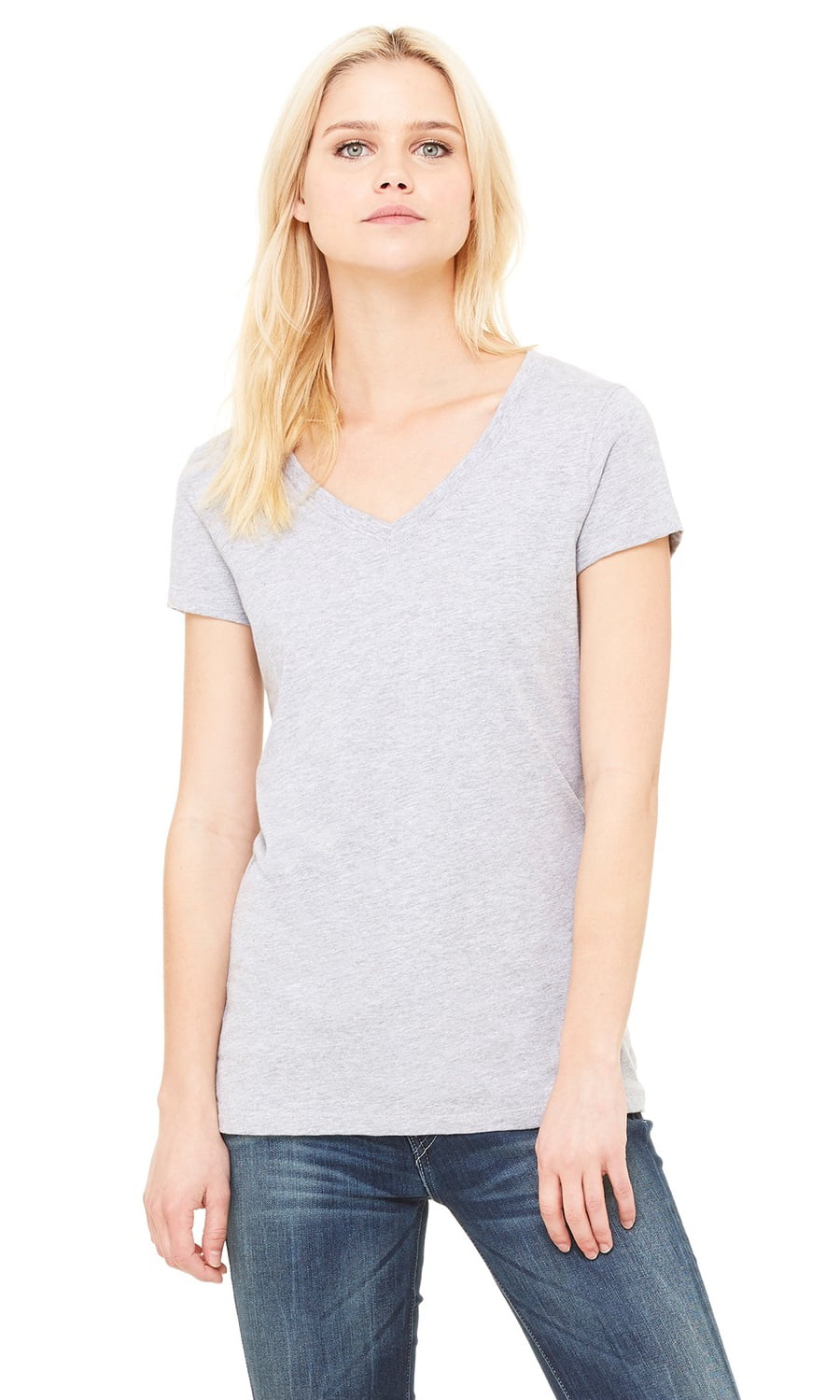 The Bella + Canvas Ladies Jersey Short Sleeve V-Neck T-Shirt - ATHLETIC ...