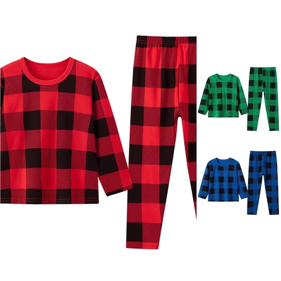 Glisme Winter Pajamas Boy O Neck Nightwear Short Sleeve T Shirt Pants Plaid Prints Sleepwear 4 Years Soft Toddler Wear Red