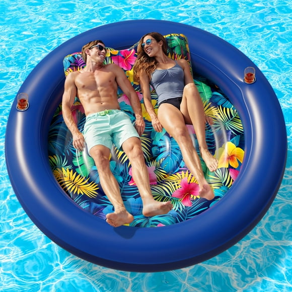 JAMBO Tanning Pool Lounger Huge Round 76 x 76 Pool Float Inflatable Sun Tanning Pool Float Tanning Chair Pool Floats Adult Water Lounge Raft Pool Lounger Adults Tanning Raft Sunchill Tanning Bed