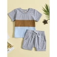 thumbnail image 2 of Kids Boys Summer Outfits Contrast Color Short Sleeve T-Shirt and Elastic Rolled Hem Shorts 2 Piece Clothing Set, 2 of 9