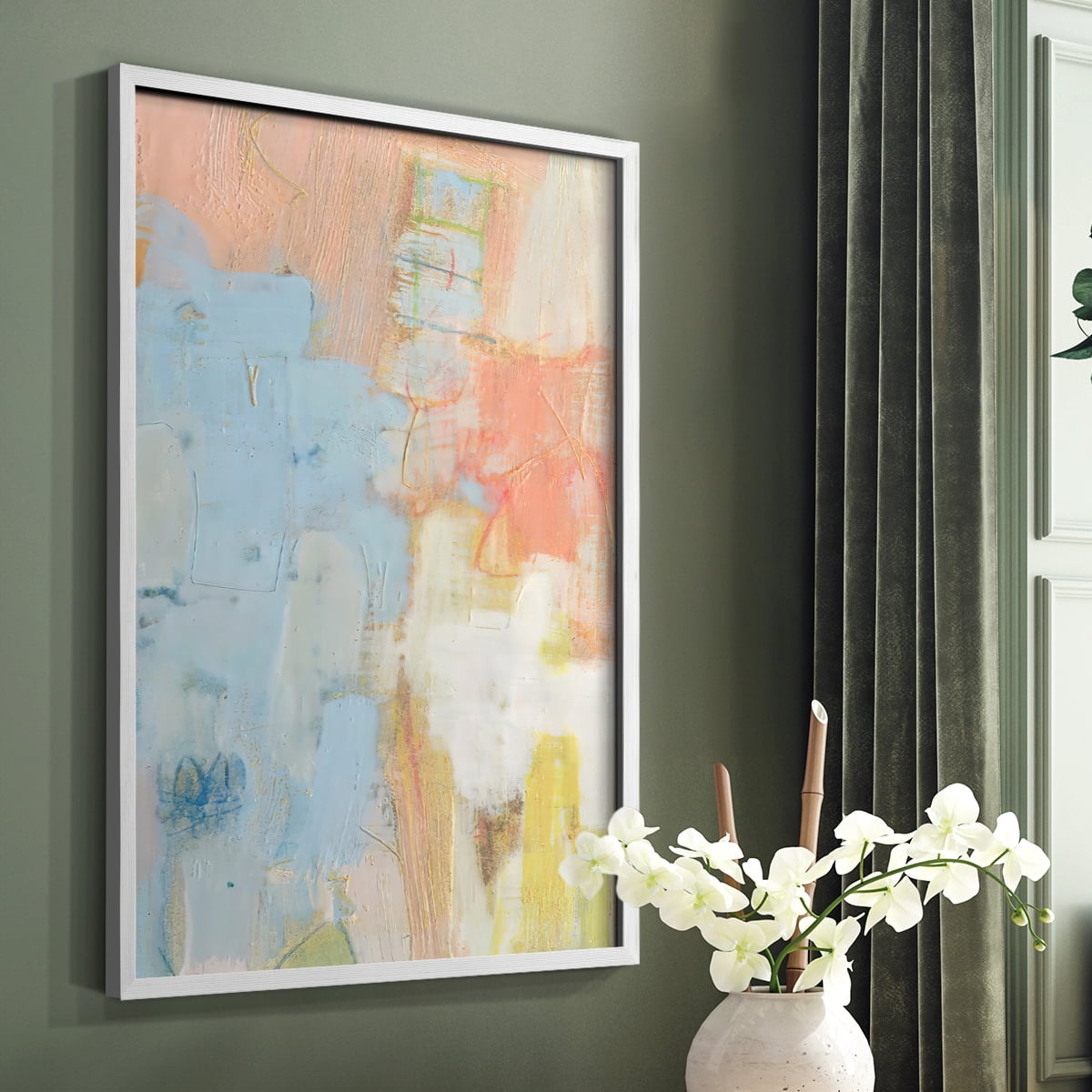 Cully I Framed Print in White Solid Wood Framed Print No Nail Hanging