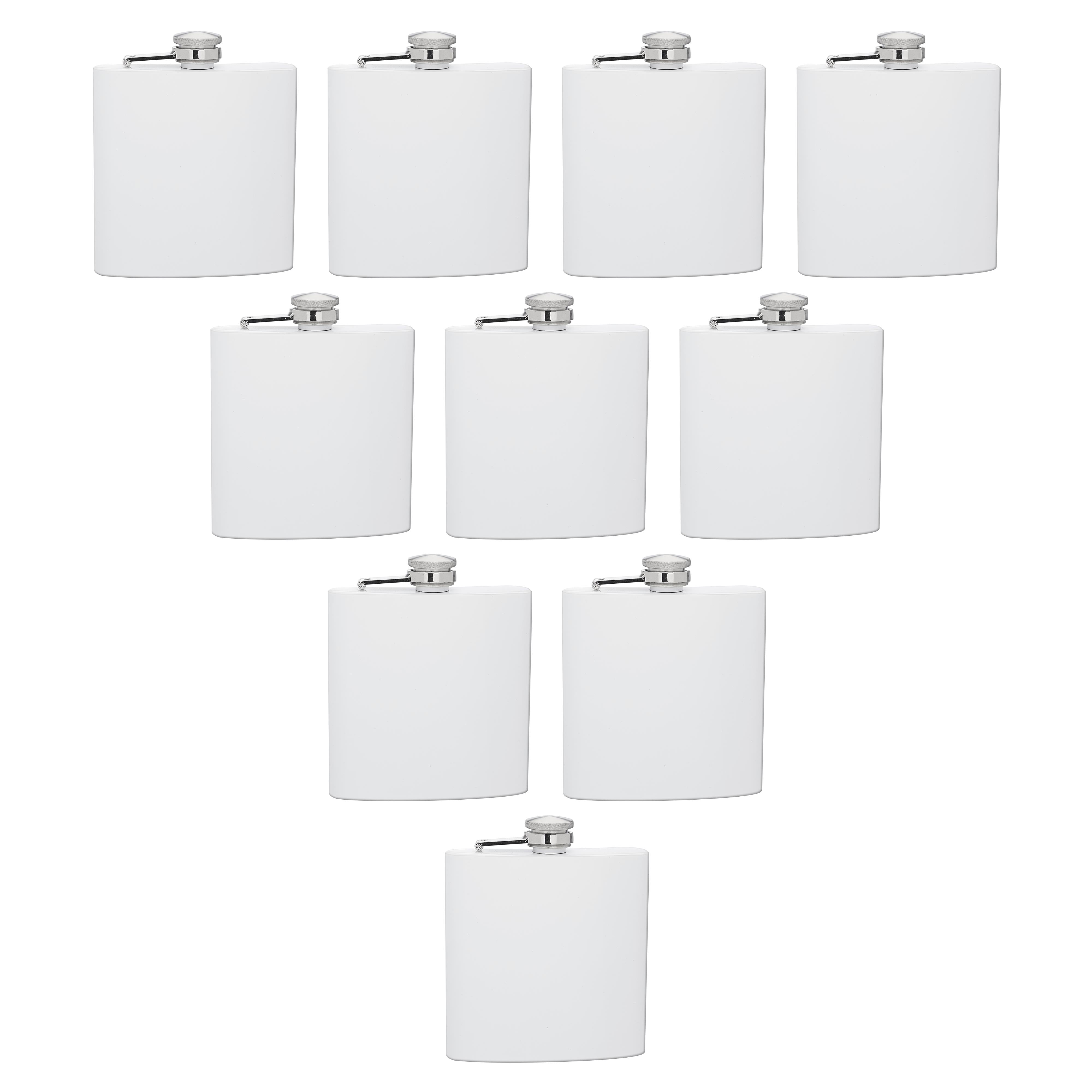 Murano Stainless Steel Hip Flasks 6 oz. Set of 10, Bulk Pack Screw on