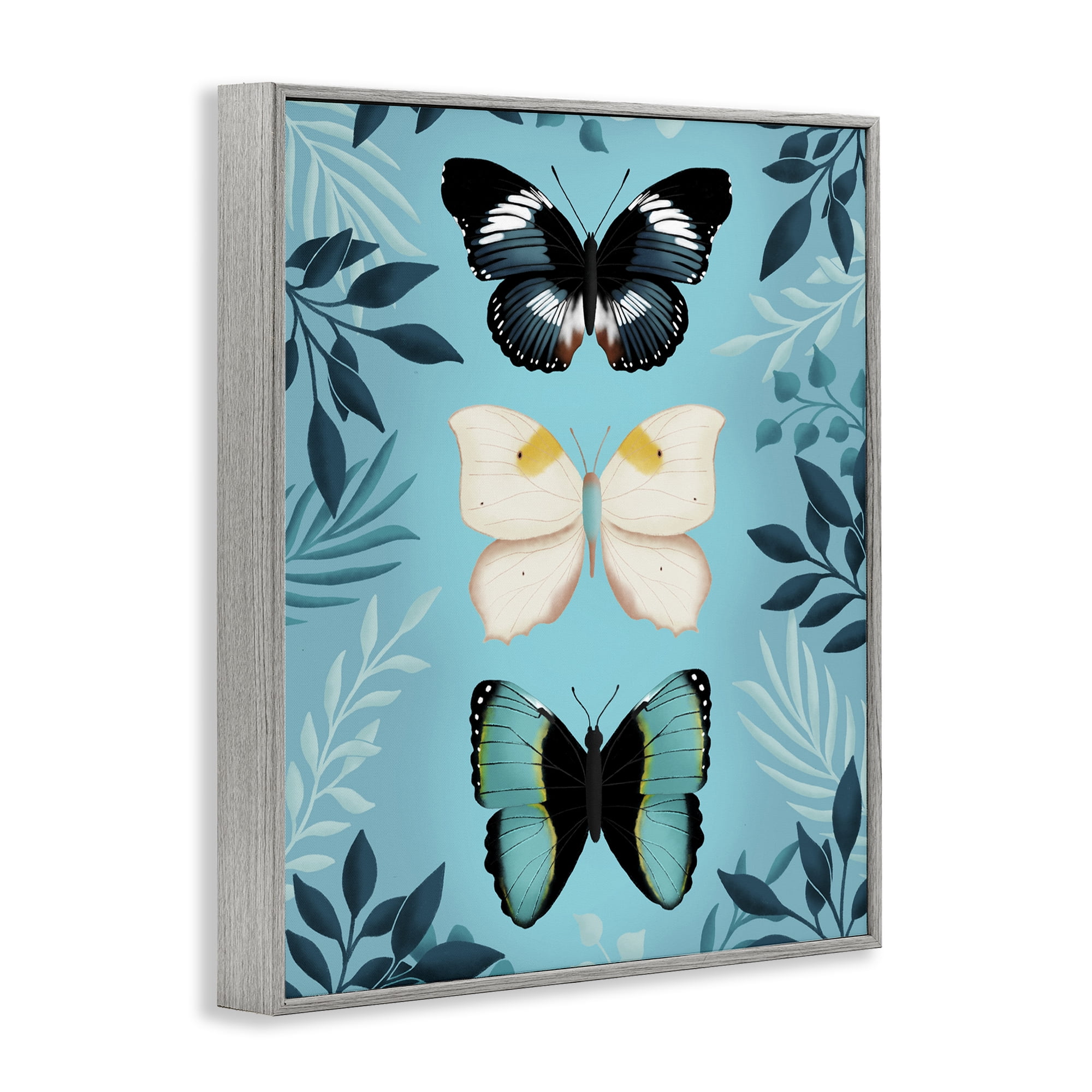 Stupell Industries Three Exotic Blue Butterflies Gray Framed Giclee Art, design by Metka Hiti