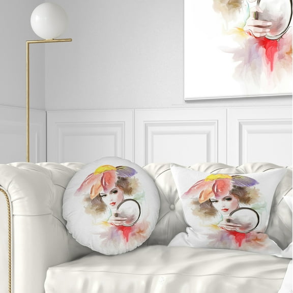 Designart Woman with Mirror - Abstract Throw Pillow - 12x20