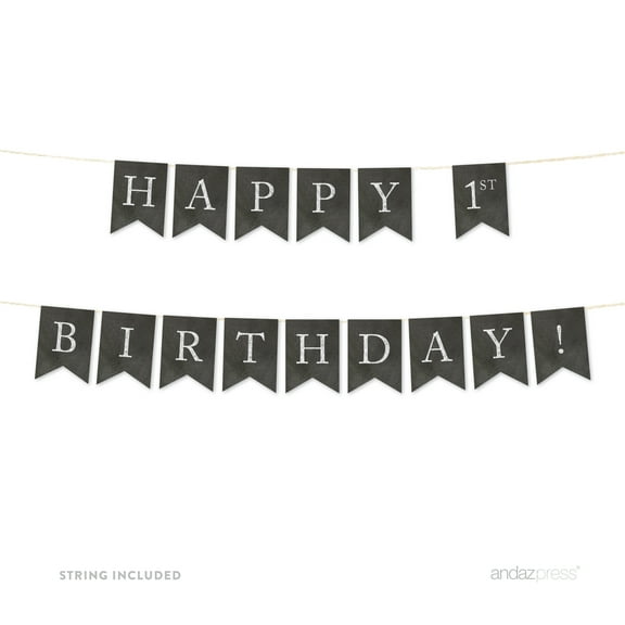 Happy 1st Birthday! Vintage Chalkboard Pennant Party Banner