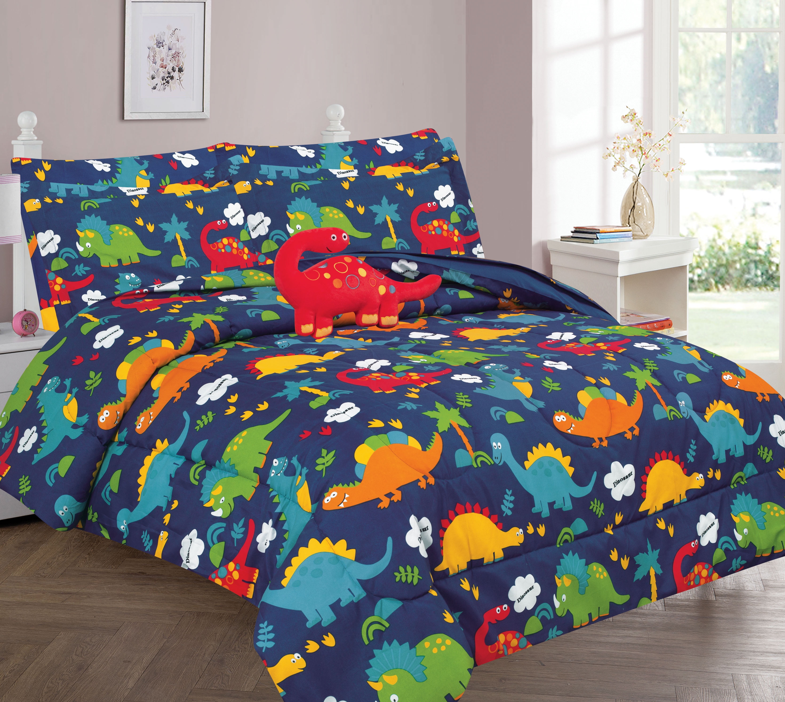 T-Rex Multi Dinosaur Navy Kids Boy Soft Bedspread Coverlet Quilt Shams 2/3PC 