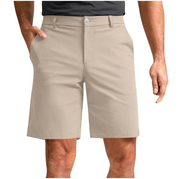 LMOIPLI Men's Slim Fit Golf Shorts Quick Dry Flat Front Dress Shorts Wrinkle Resistant Casual Shorts for Outdoor Activities Khaki XL