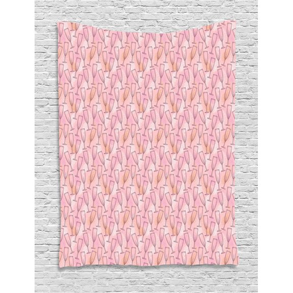 Champagne Tapestry, Dotted Background with Champagne Glasses Drinks Cocktail Party, Wall Hanging for Bedroom Living Room Dorm Decor, 60W X 80L Inches, Pale Pink Earth Yellow, by Ambesonne