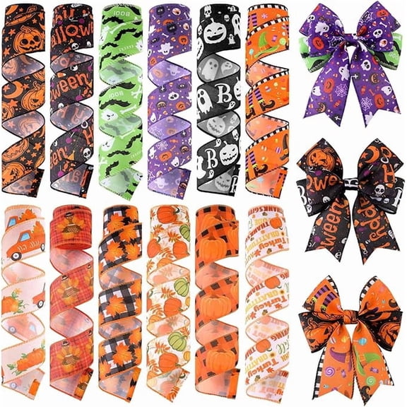 Halloween Ribbon Wired 2.5in Value Multipack for Wreath Gift Party Fall Decor by OVFUIZ
