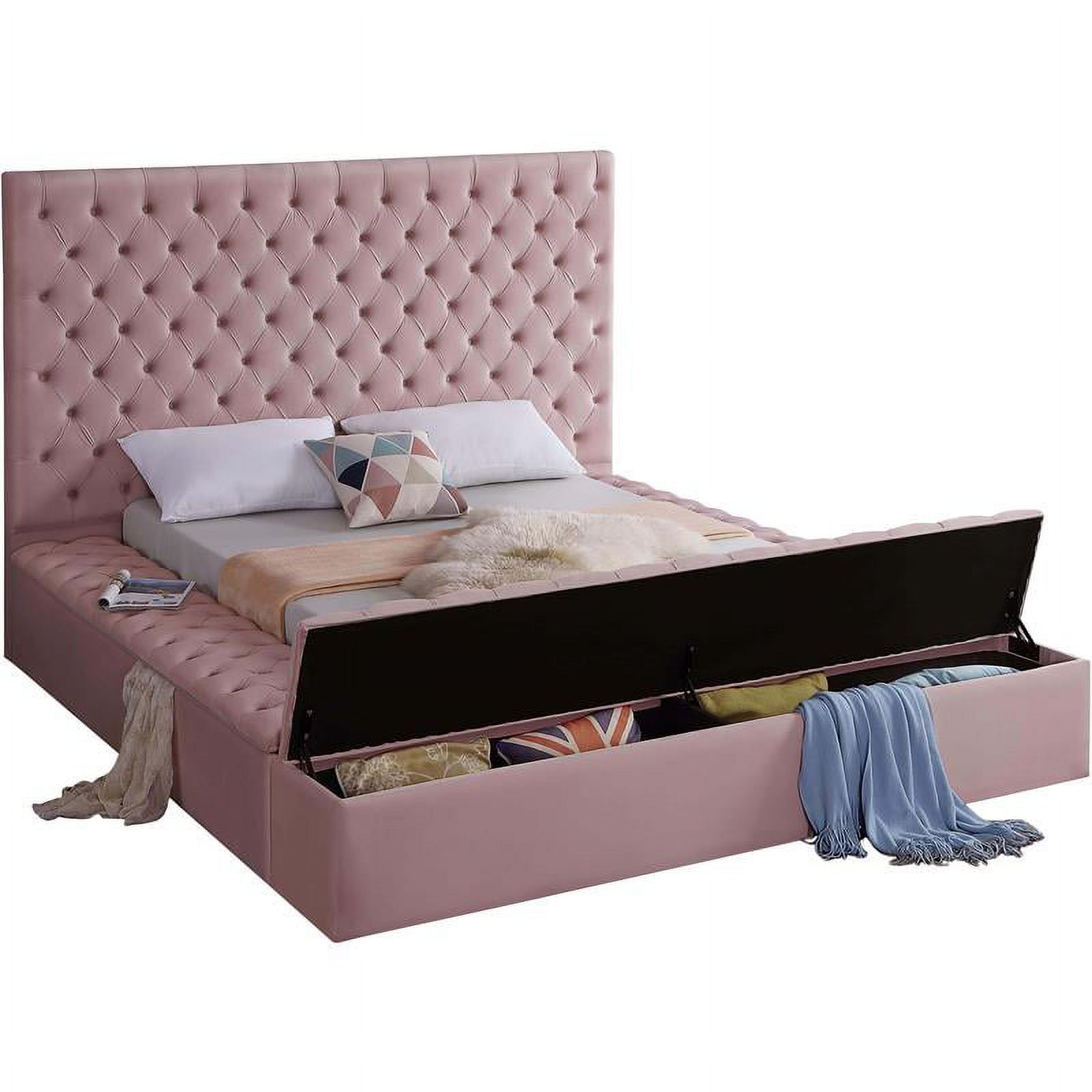 Meridian Furniture Bliss Solid Wood Tufted Velvet King Bed in Pink - image 2 of 6