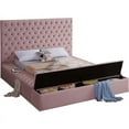 Meridian Furniture Bliss Solid Wood Tufted Velvet King Bed in Pink - image 2 of 6